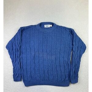 Vintage Hampton Bay Sweater Mens Large Blue Cable Knit Pullover Made USA 90s
